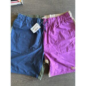 NEW Bodega Nylon Shorts Color Block Shorts Trunks Swim Athletic XL NWT Blue Tan